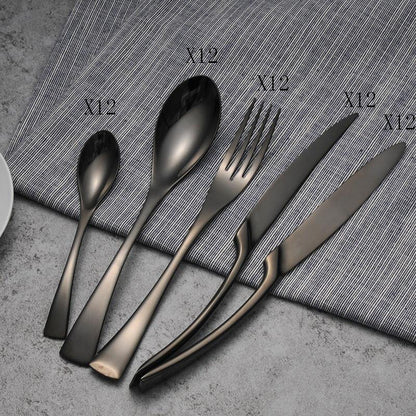 4PCS Set Black Stainless Steel Cutlery Korean Dinnerware Set