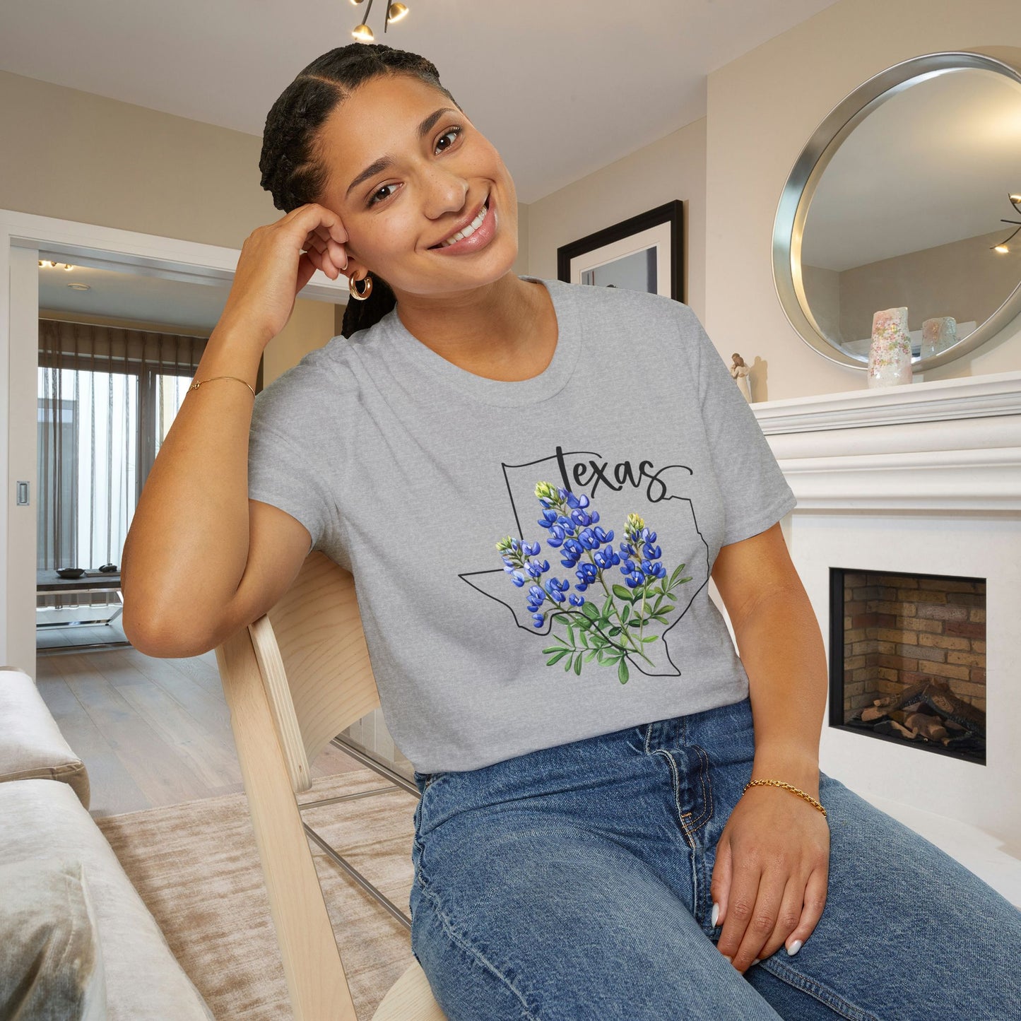 Texas Bluebonnets Outline Adult T-shirt
