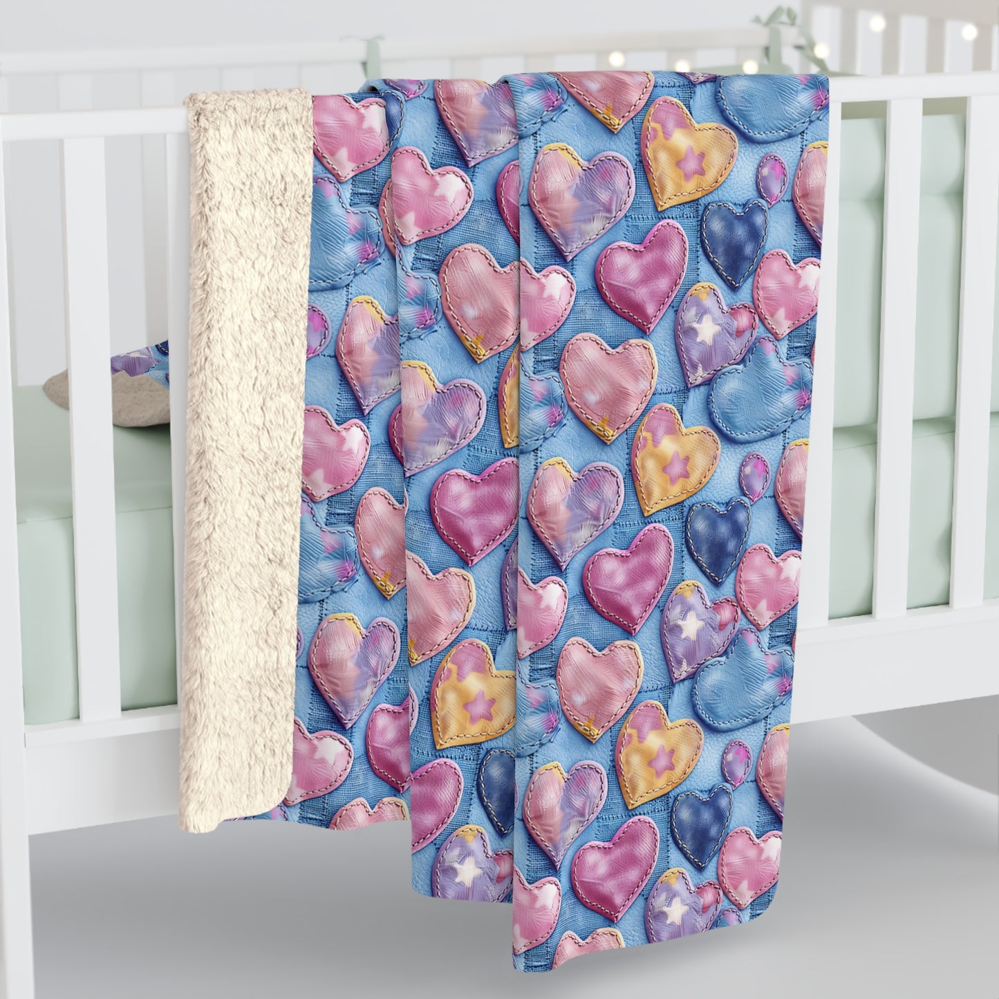 Color Pop Stitched Hearts Fleece Blanket