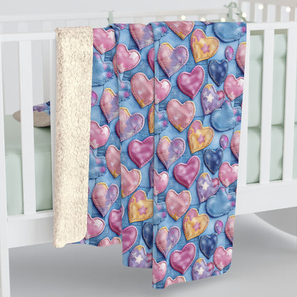 Color Pop Stitched Hearts Fleece Blanket