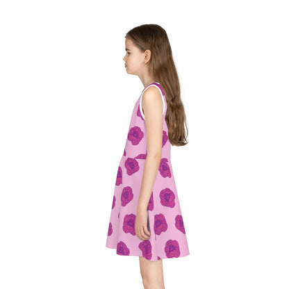 Rosy Dream Peonies Girls' Sleeveless Sundress