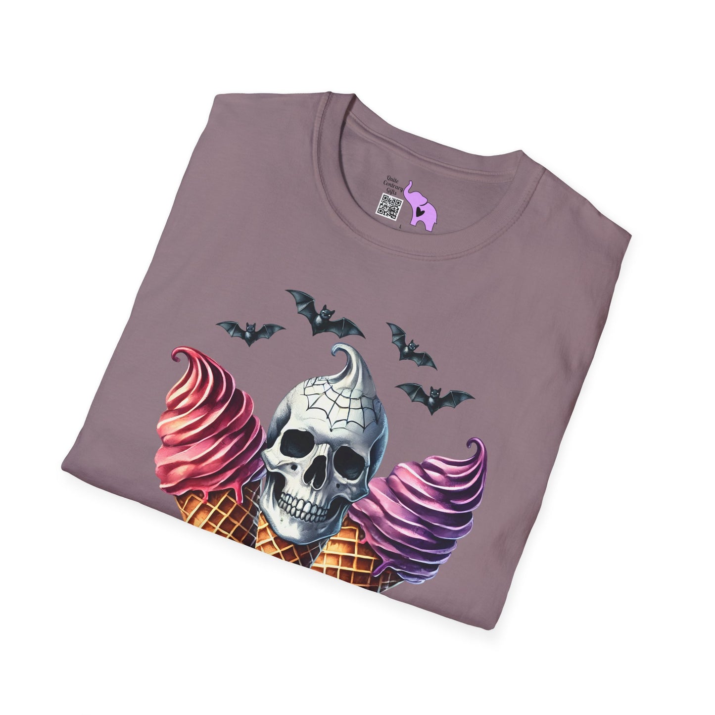 Cute Ice Cream Cone Skull w/Bats Adult T-shirt