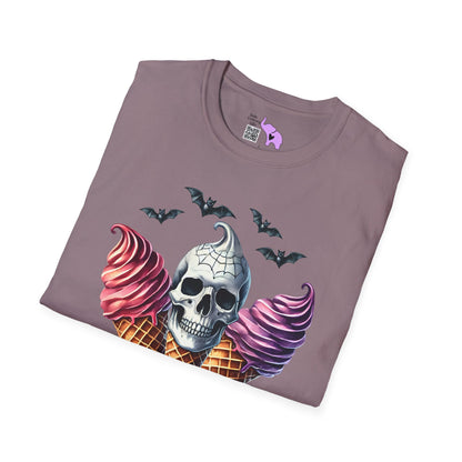 Cute Ice Cream Cone Skull w/Bats Adult T-shirt