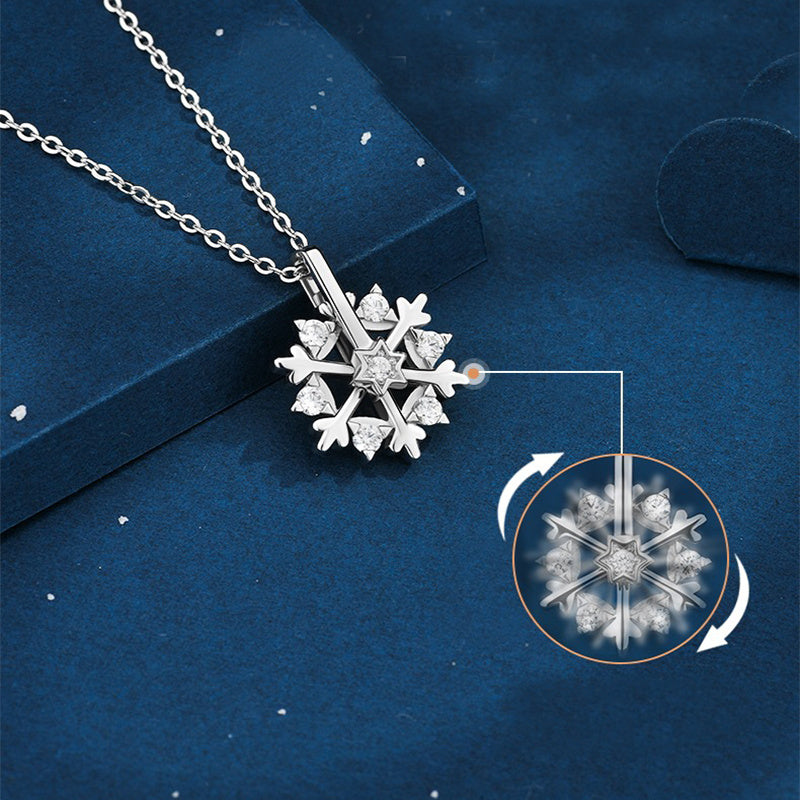 White Gold & Rose Gold Spinning Snowflake Necklace