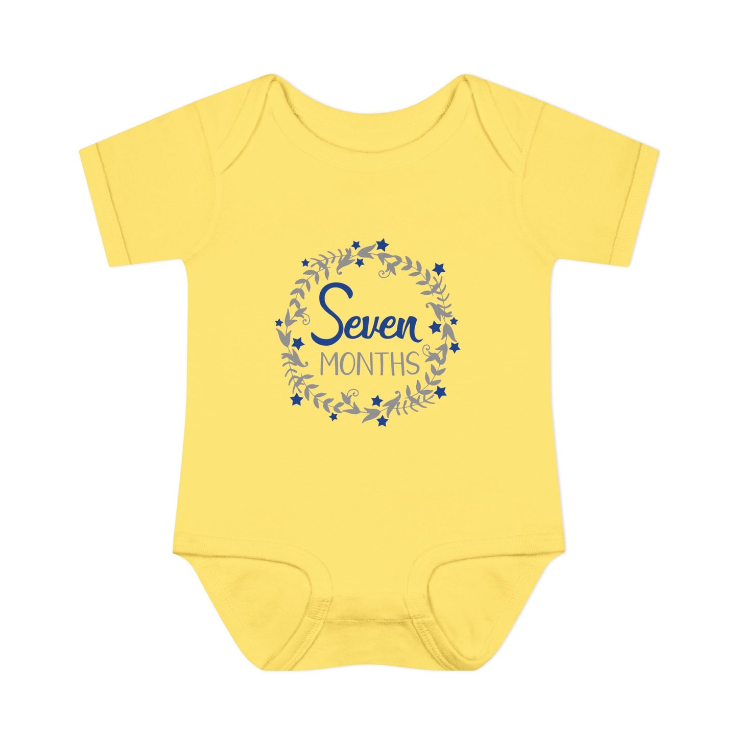 Blue Milestone Wreath Onesie-Seven Months
