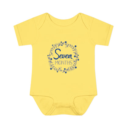 Blue Milestone Wreath Onesie-Seven Months