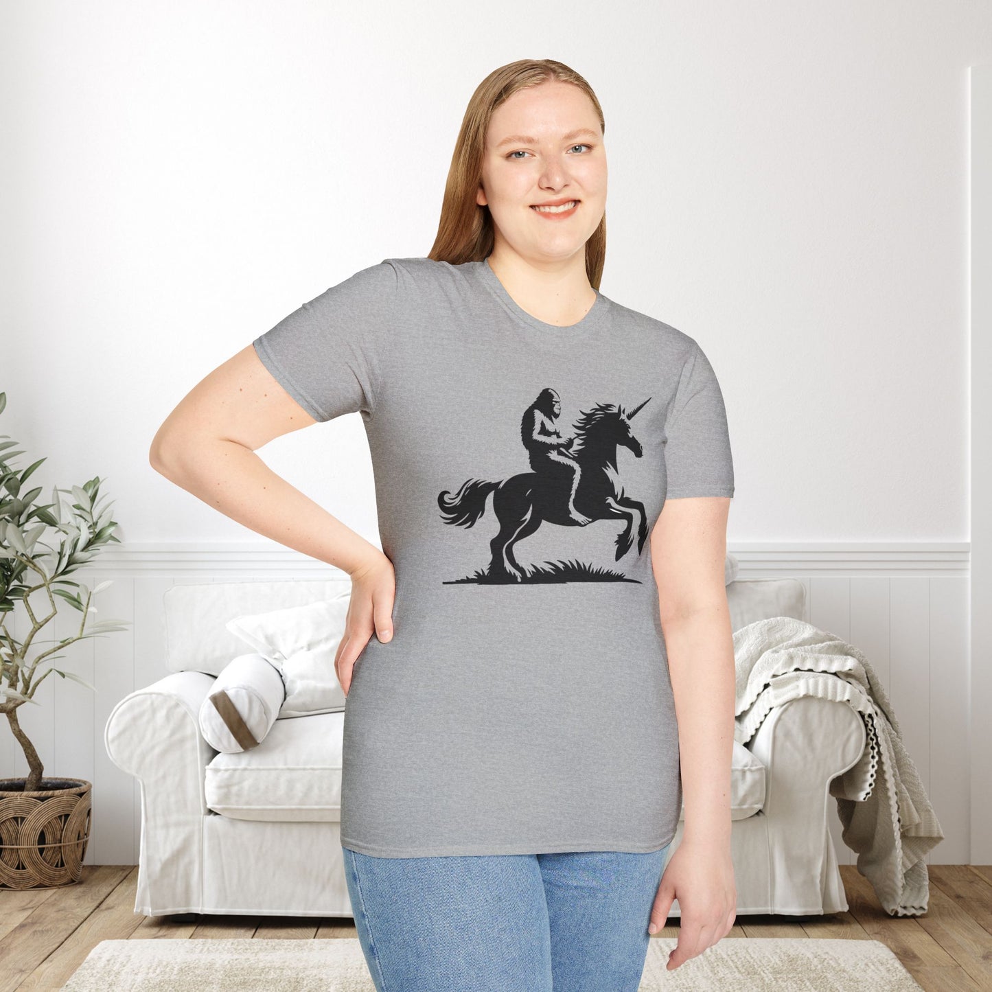 Bigfoot Rides A Unicorn Adult T-shirt