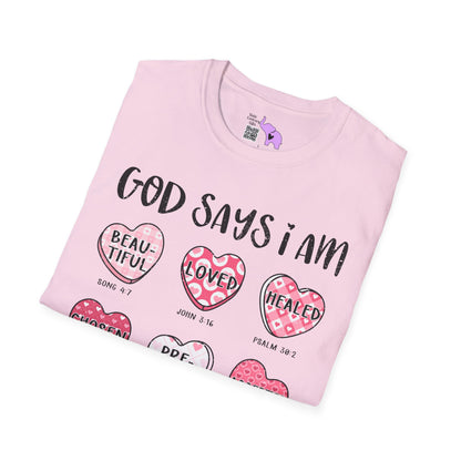 God Says I Am... (Conversation Hearts) Adult T-shirt