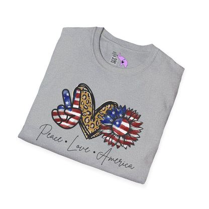 Peace Love America (Cheetah Print) Adult T-shirt