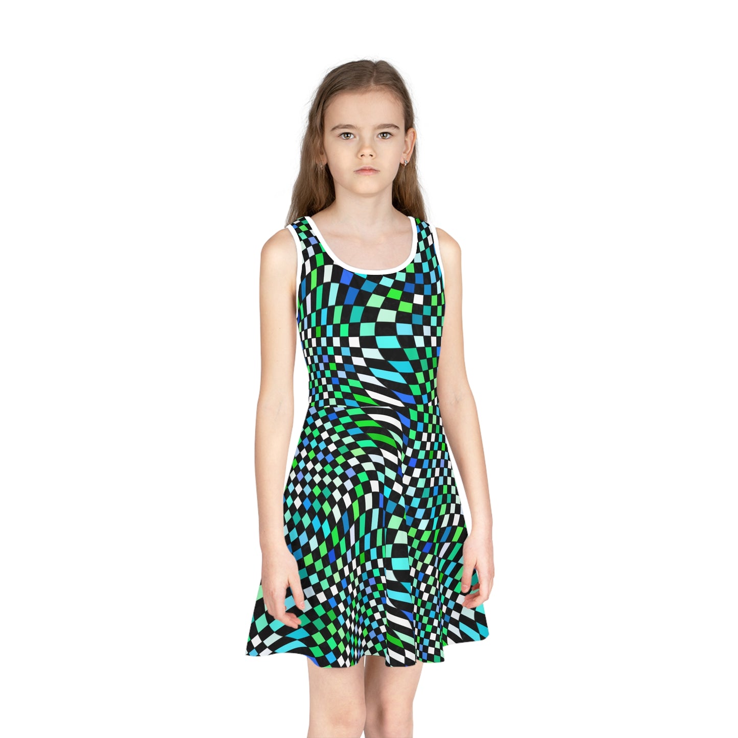 Warped Green Checkered Girls Sundress