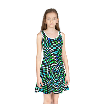 Warped Green Checkered Girls Sundress