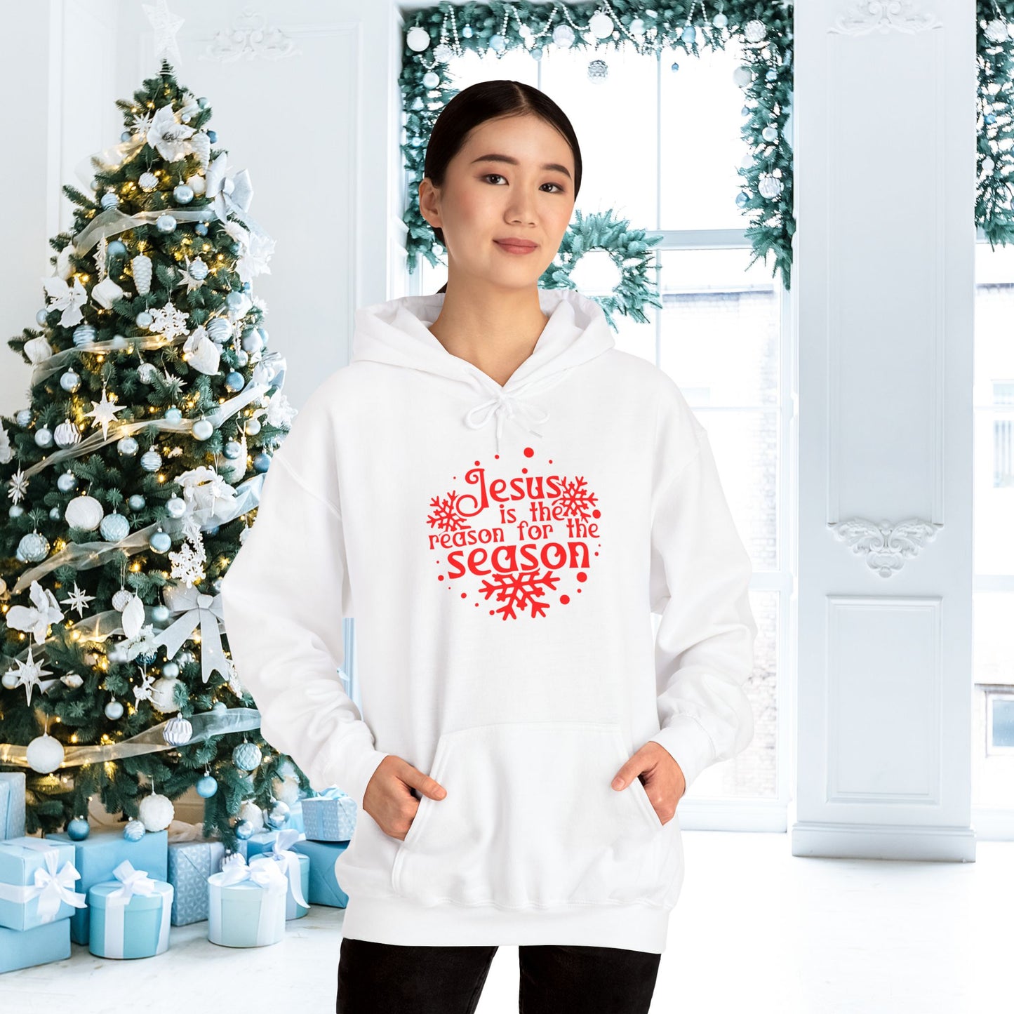 Jesus Is The Reason For The Season Snowflake Adult Heavy Blend™ Hooded Sweatshirt