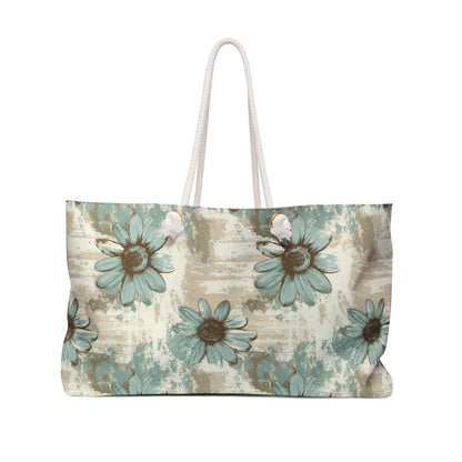 Rustic Teal Daisy Weekender Bag