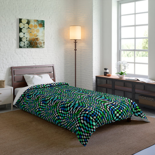 Warped Green Checkered Comforter