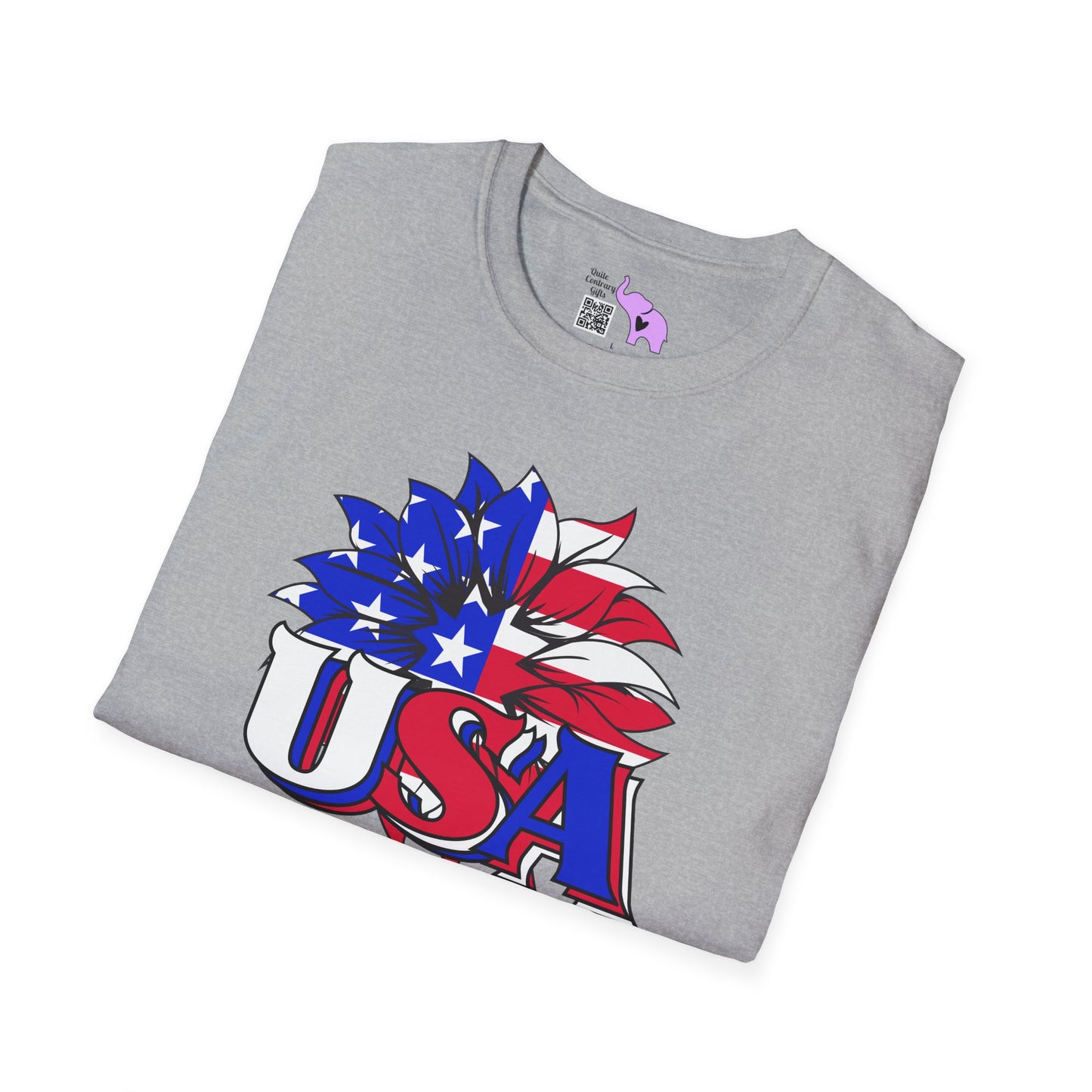 USA Red, White, and Blue Flag Sunflower Adult T-shirt