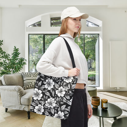 Monochrome Paradise Bloom Canvas Tote Bag