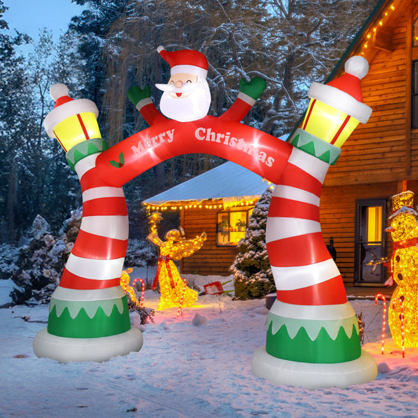 Christmas Candy Cane Arch with Santa LED Inflatable Decor
