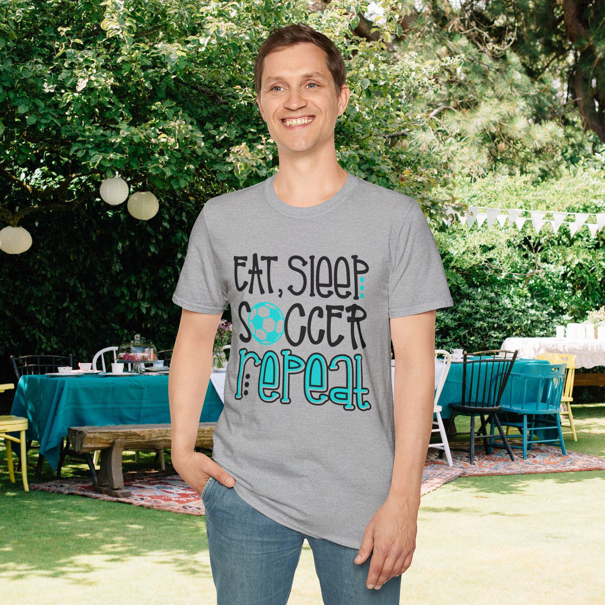 Eat Sleep Soccer Repeat (Teal) Adult T-shirt