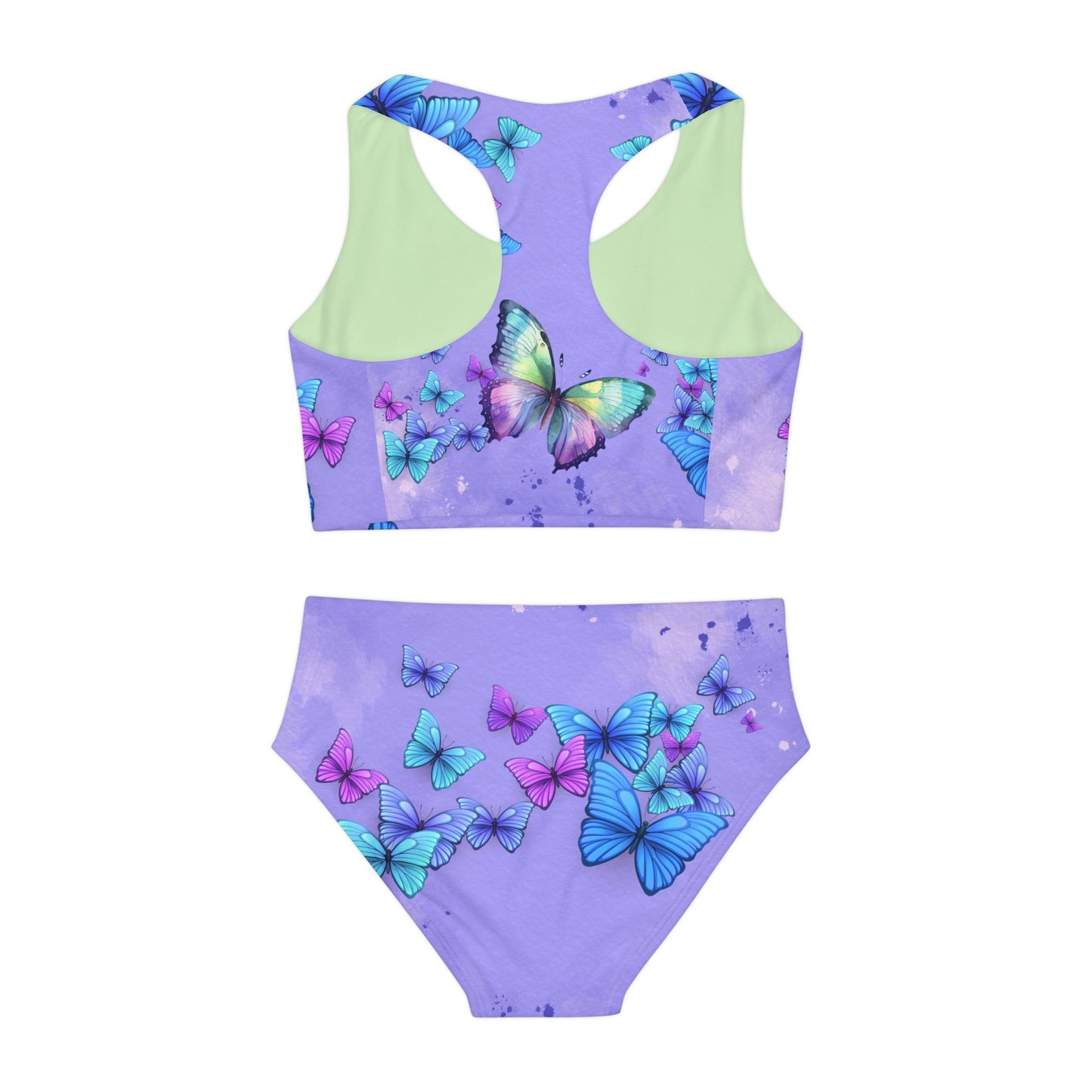 Blue/Purple Butterflies Girls Two Piece Swimsuit (AOP)