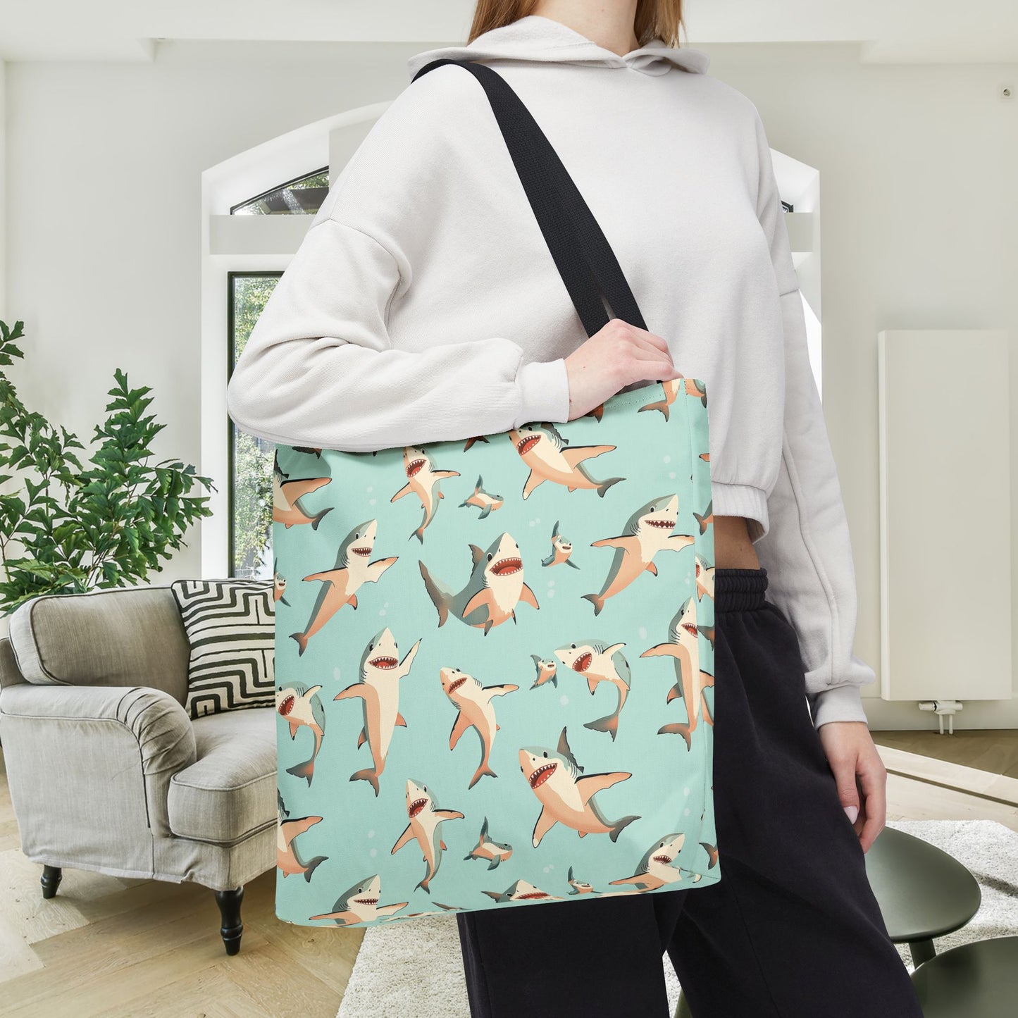 Aquamarine Sharks Canvas Tote Bag