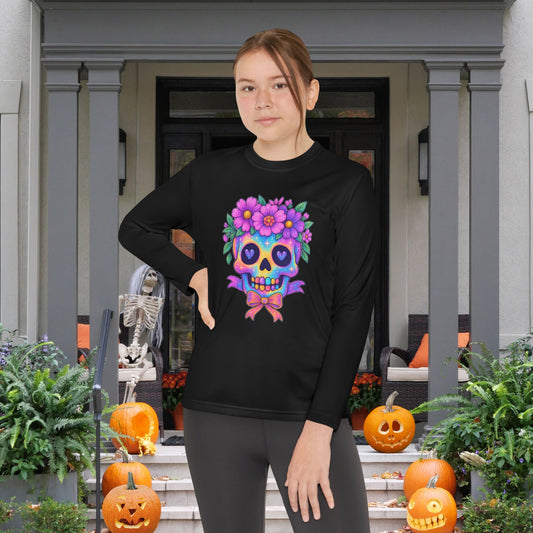 Neon Sugar Skull w/Floral Crown Youth Long Sleeve Tee