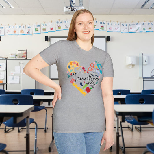 Teacher Supply Heart Adult T-shirt