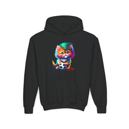 Cute Colorful Kitty w/Soccer Ball Youth Hoodie