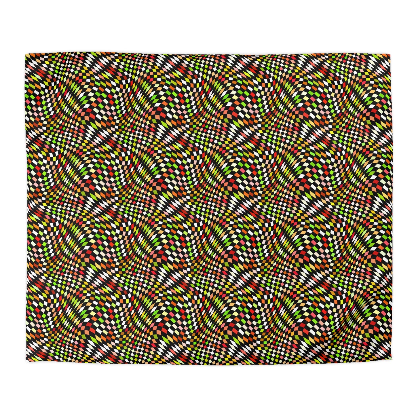 Warped Yellow/Green Checkered Duvet Bedding Set