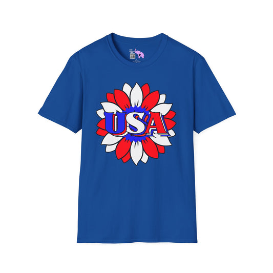 USA over Red, White, and Blue Sunflower T-shirt