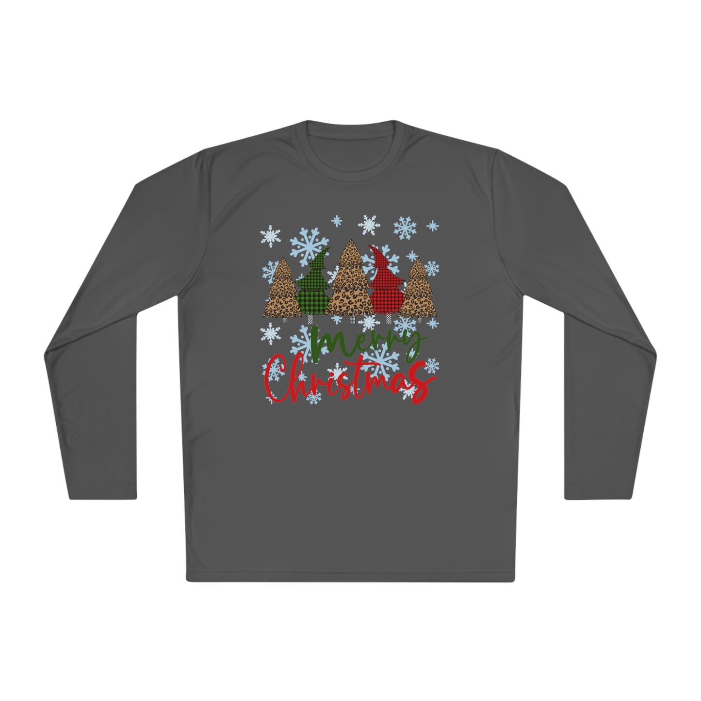 Checkered Trees Merry Christmas Adult Long Sleeve Tee