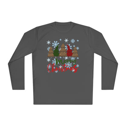 Checkered Trees Merry Christmas Adult Long Sleeve Tee