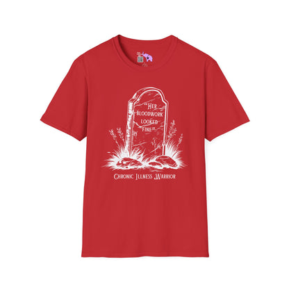 "Her Bloodwork Looked Fine" Headstone Adult T-shirt