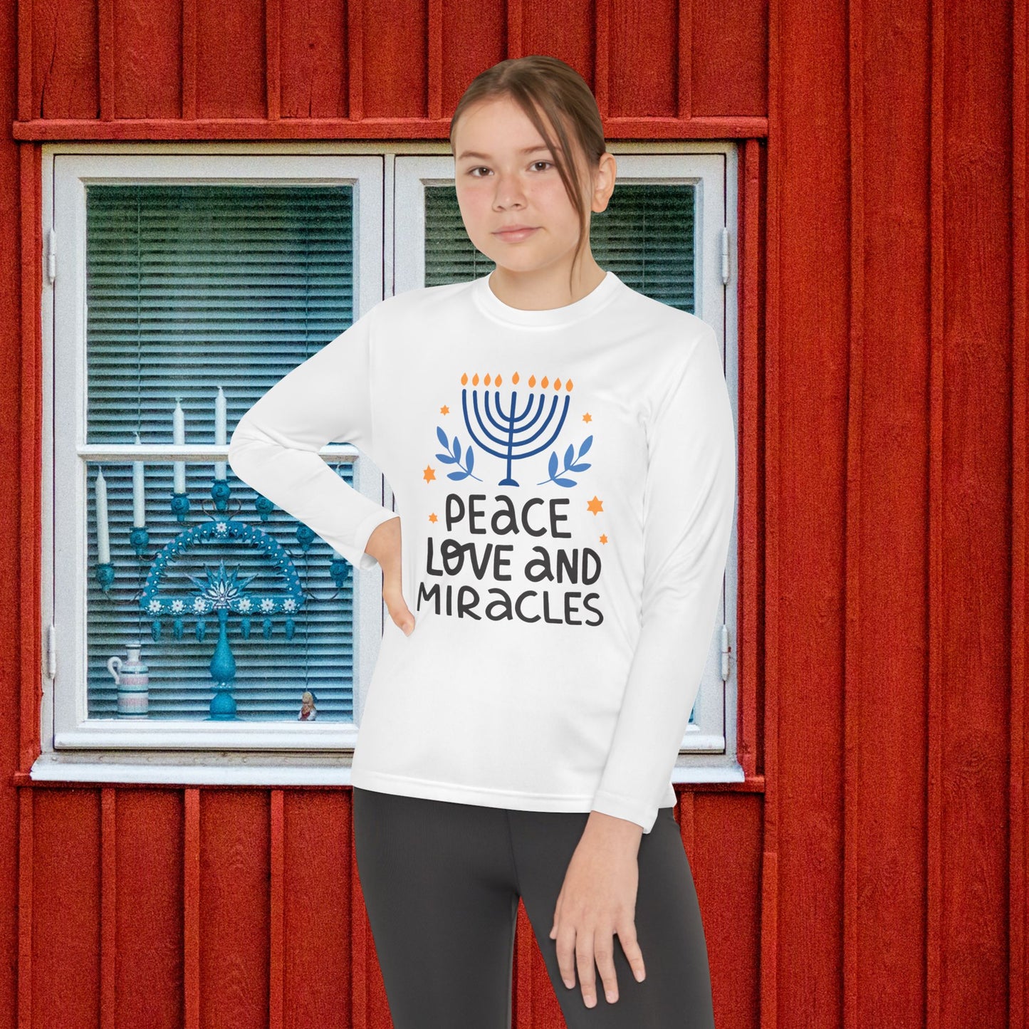 Hanukkah Peace Love & Miracles 1 Youth Long Sleeve Tee