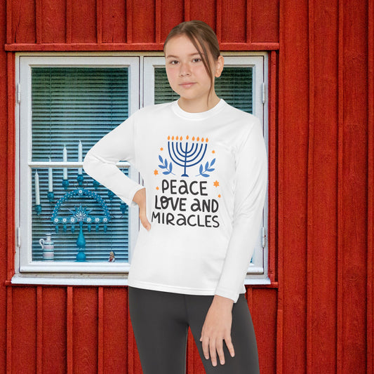 Hanukkah Peace Love & Miracles 1 Youth Long Sleeve Tee