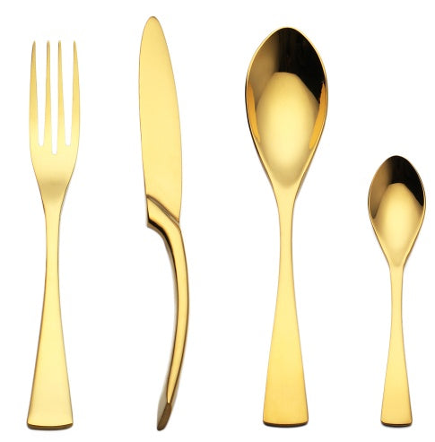 Modern Stainless Steel Flatware Set – 4-Piece Mirror Polished Silverware Set – Gold, Silver, Black & Rose Gold