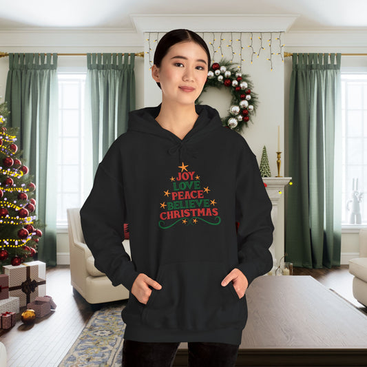 Joy Love Peace Believe Christmas Adult Heavy Blend™ Hooded Sweatshirt
