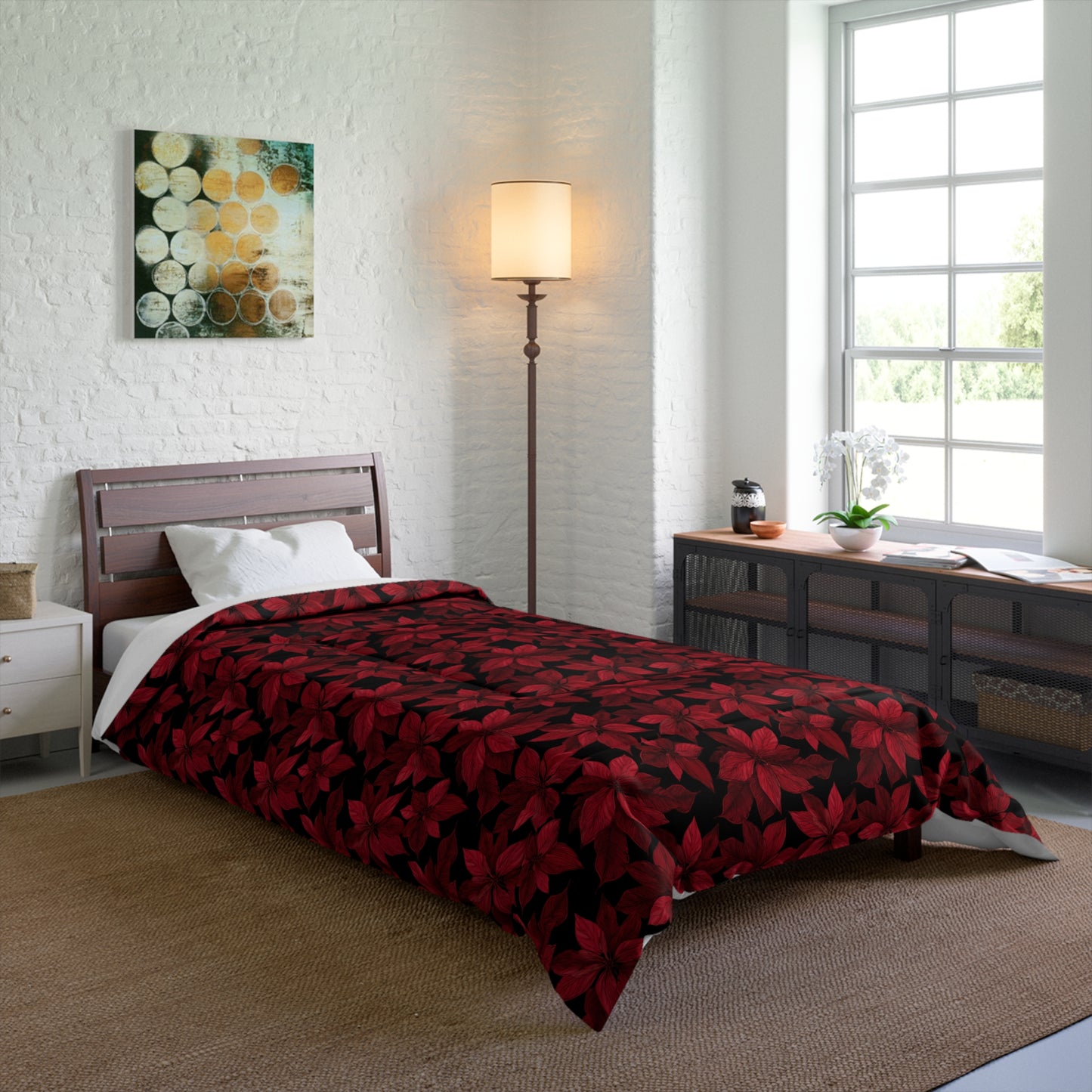 Midnight Poinsettia Garden Comforter