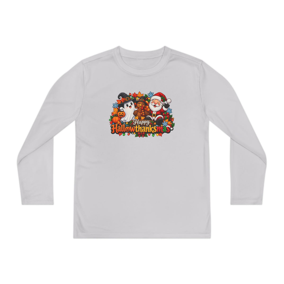 Happy Hallowthanksmas (Ghost/Turkey/Santa) Youth Long Sleeve Tee