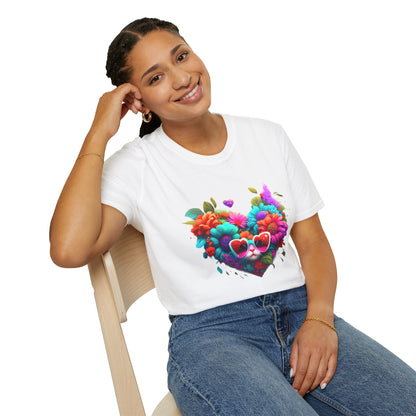 Colorful Flowers/Heart Kitten T-shirt