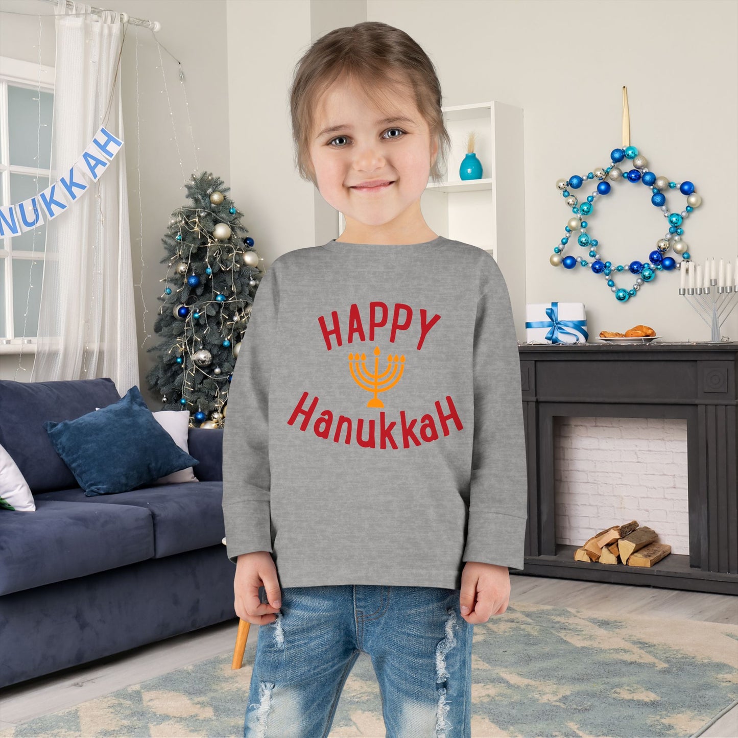 Happy Hanukkah Toddler Long Sleeve Tee