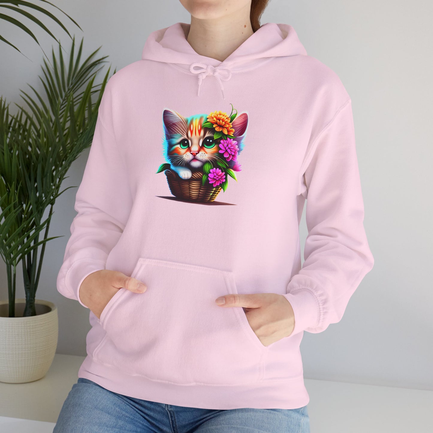 Cute Colorful Kitten in Flowers Heavy Blend™ Hooded Sweatshirt