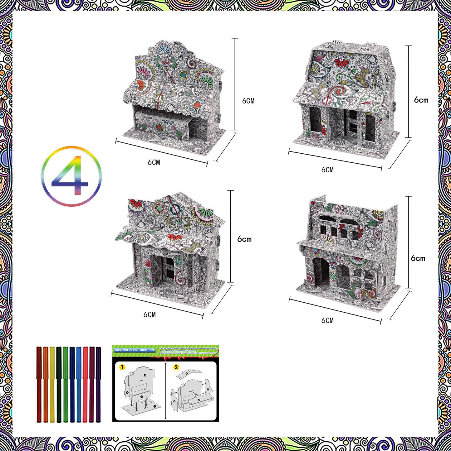 DIY Color Yourself 3D Puzzles Butterfly, Spider, Mantis, & Swan