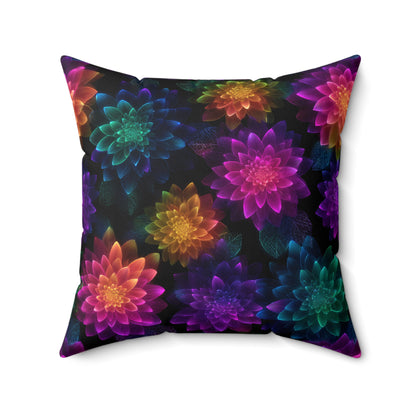 Neon Lotus Blooms Throw Pillow
