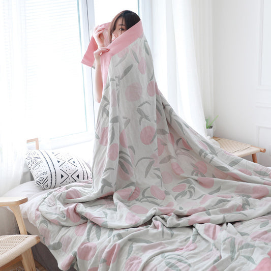 Cotton Muslin Quilt Blanket – Lightweight Floral Gauze Coverlet – Breathable Summer Bedspread