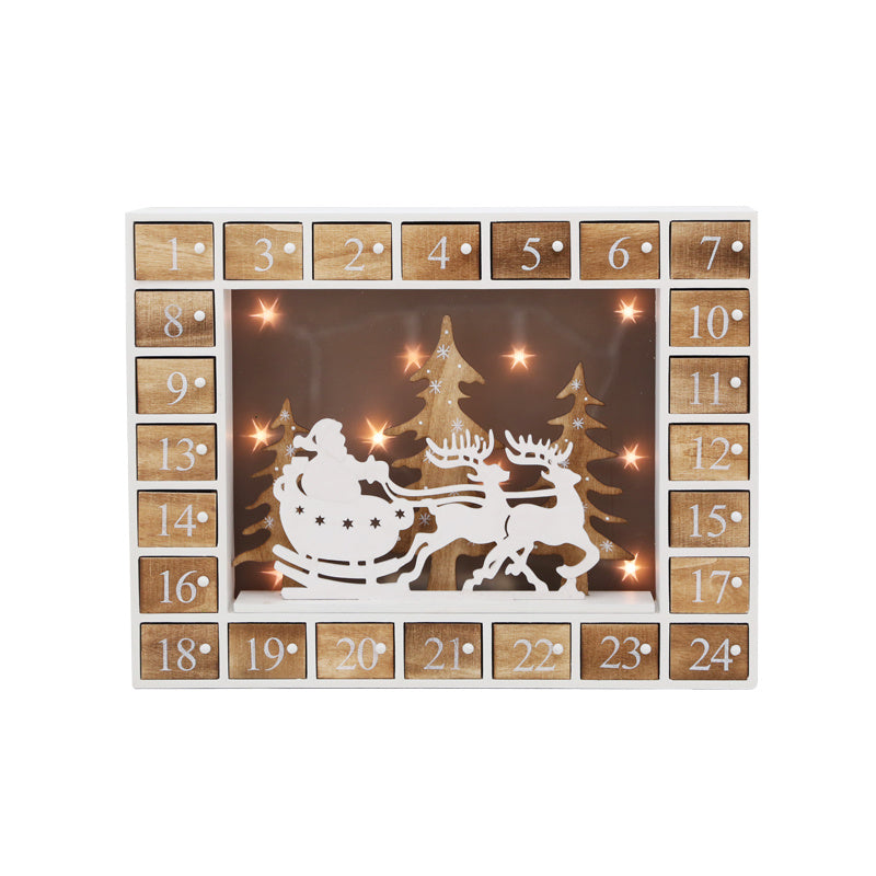 Wooden Advent Calendar with Drawers – Santa Sleigh & Reindeer Silhouette