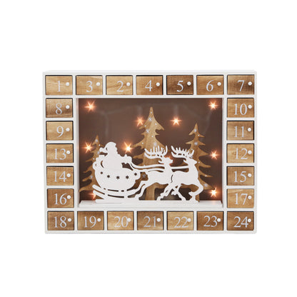 Wooden Advent Calendar with Drawers – Santa Sleigh & Reindeer Silhouette