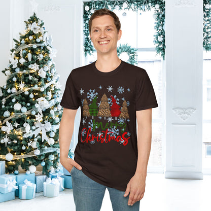 Checkered Print Trees Merry Christmas Adult T-shirt