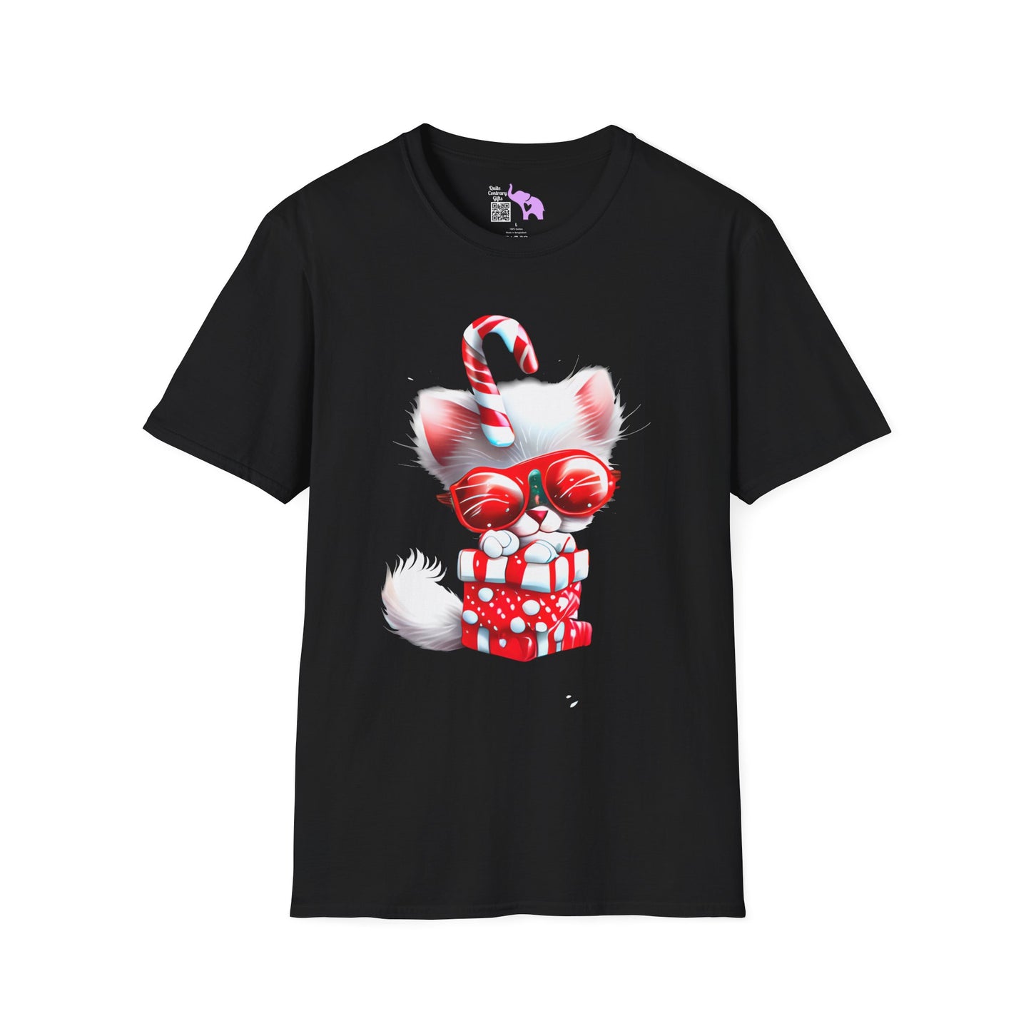 Candy Cane Kitten Adult T-shirt