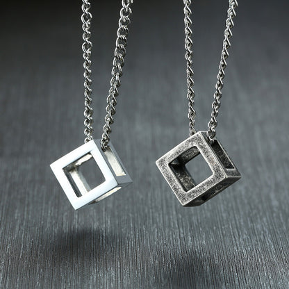 Hollowed Titanium Cube Necklace Gold/Silver/Black/Grey