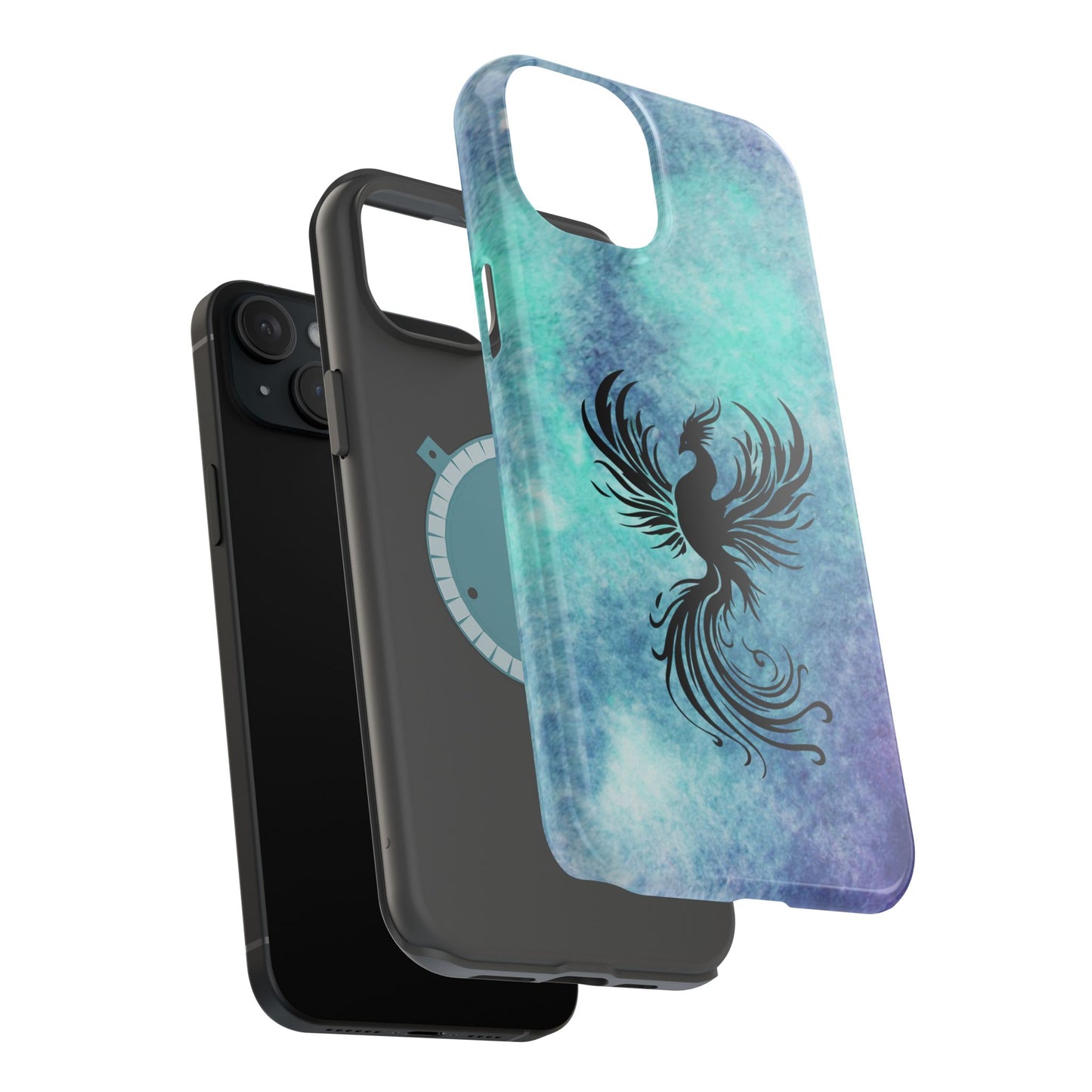 Phoenix Silhouette Over Teal Nebula MagSafe® Compatible Tough Case for iPhone